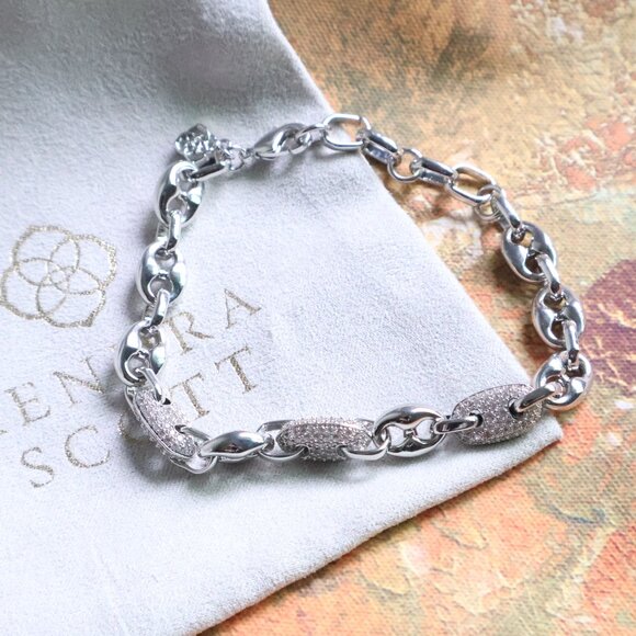 Kendra Scott Bailey Pave Chain Bracelet White CZ Silver - Picture 2 of 2